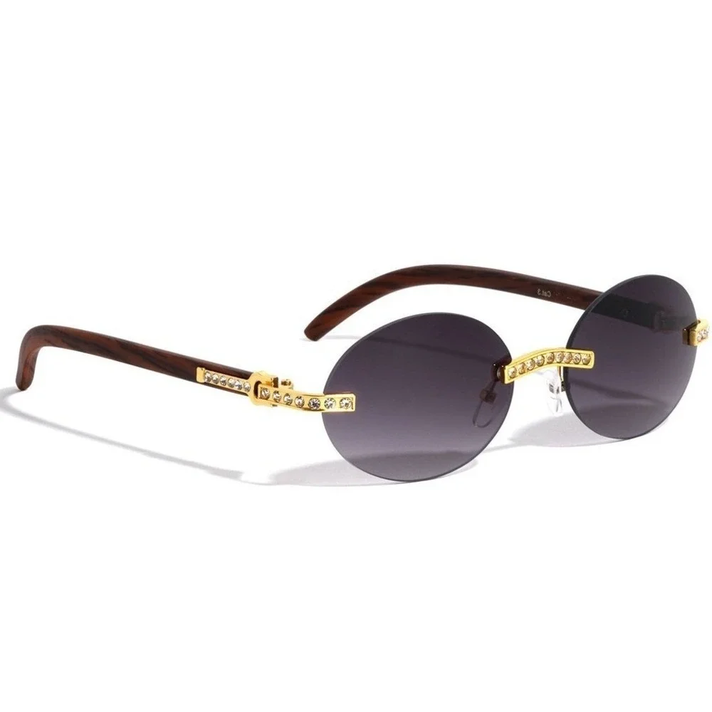 Rimless Sunglasses Round Lens Gold Accent Fashion Shades Men Outfit Gafas Lentes
